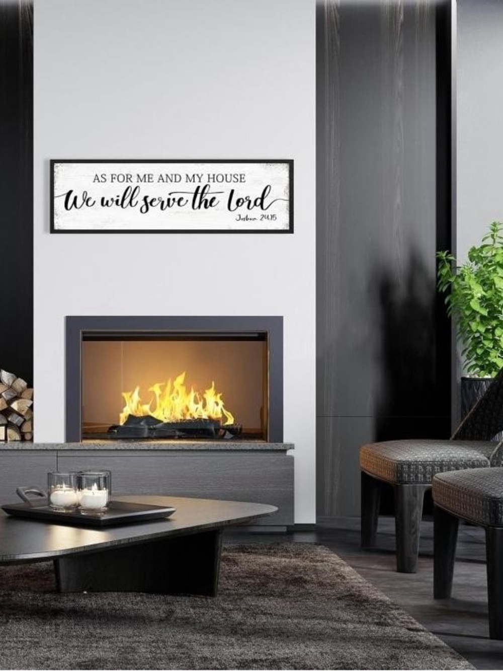 Framed Black and White 'We Will Serve the Lord' Wall Sign
